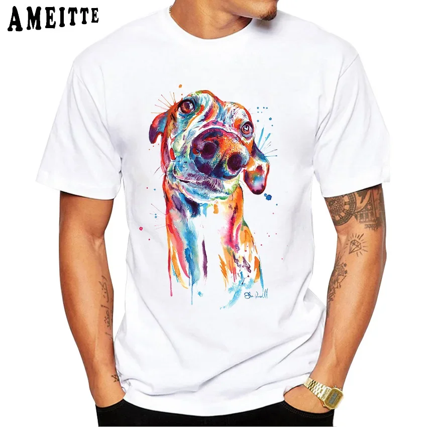 Funny Greyhound Watercolor Art Print T-Shirt I Lover Dog Design Tees Men's Fashion Cool Animals Short Sleeve Tee Shirts Homme