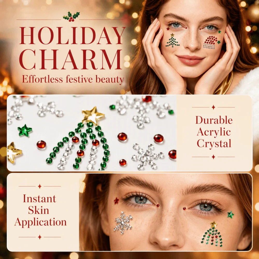 3D Bedazzling Face Eye Jewels Sticker Rhinestone DIY Crystal Tattoo Sticker Makeup Sparkling Face Gem Sticker Christmas Party