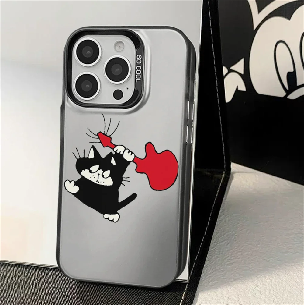 Casing Anime lucu kucing cocok untuk iPhone 15 16 Plus 11 12 13 14 Pro Max XR penutup tahan gores plastik keras untuk pasangan