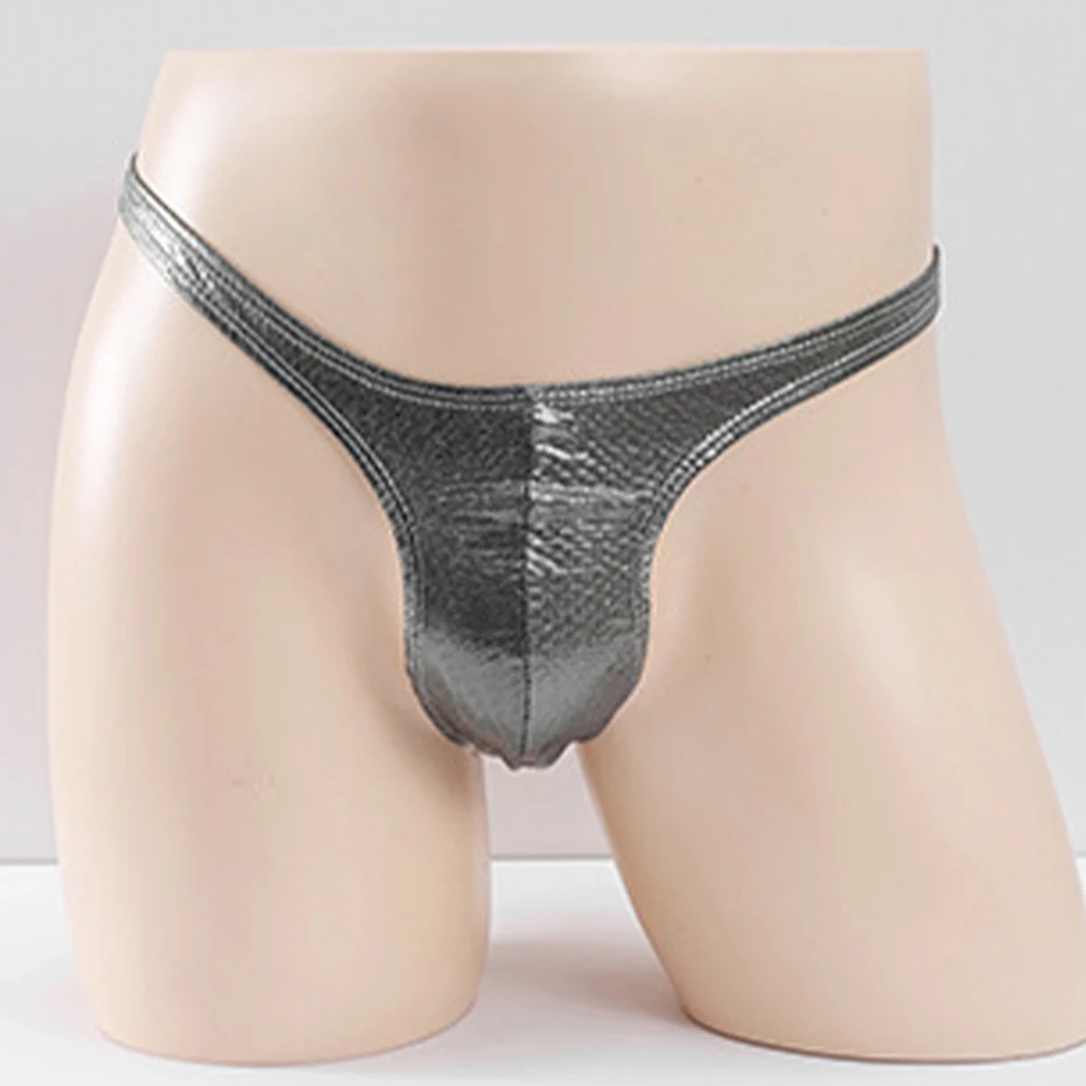 

Male Underwear Soft Underwear T-back Panties Faux Leather G-String Glossy Thongs Male Bikini Briefs Mens 2023 .hot Sale