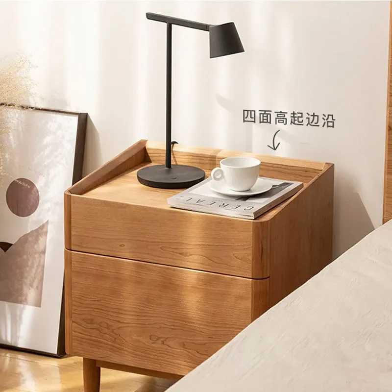 Shell bedside table Solid wood Simple modern Nordic small apartment Bedroom Double pump locker Side cabinet Black walnut