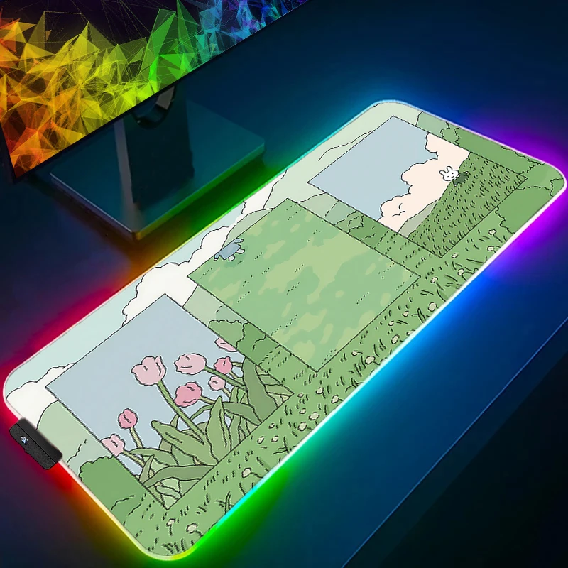 

Коврик для мыши Профессиональный киберспортивный геймер Speed RGB ПК Игровая клавиатура Коврик для ноутбука со светодиодной подсветкой Зеленые растения Настольный коврик Цветок Kawaii Коврик для мыши