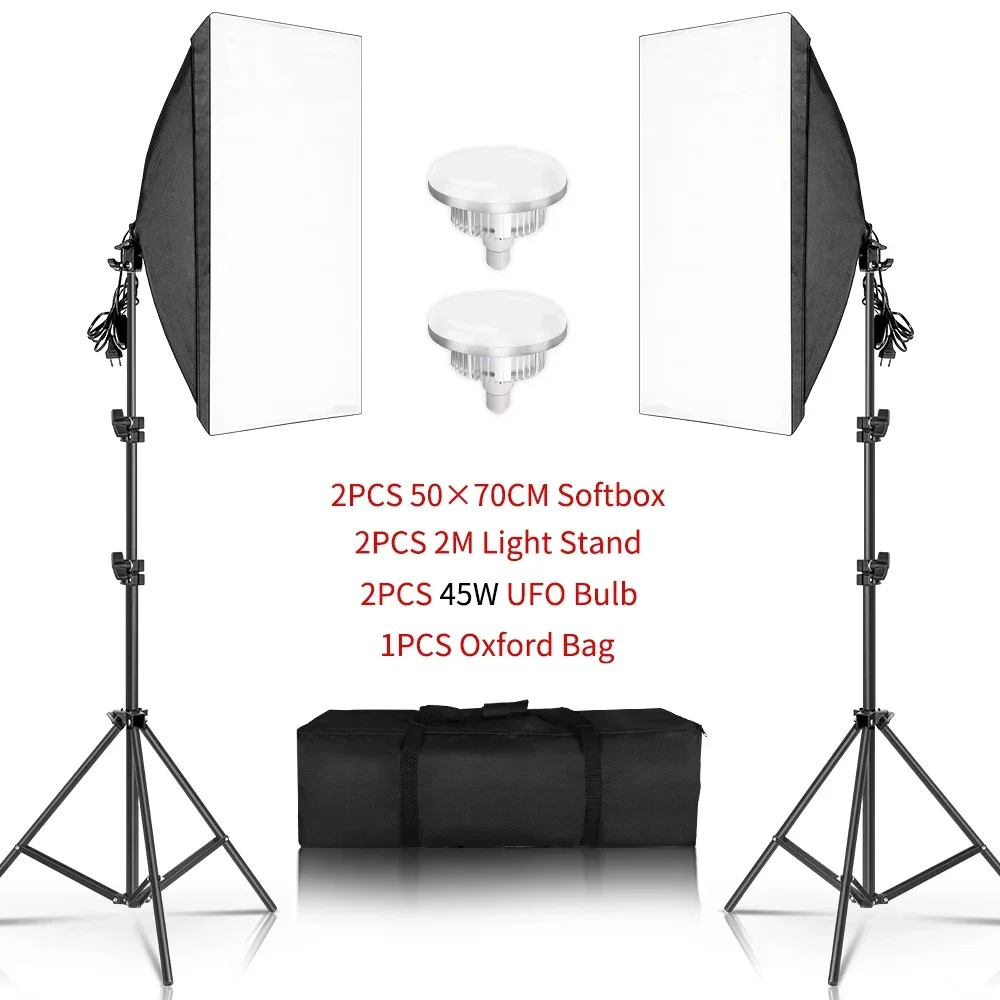 SH 1-3 Stück Fotografie 50x70CM Softbox Beleuchtungssets Professionelles Lichtsystem mit E27 Fotografischen Glühbirnen Fotostudio