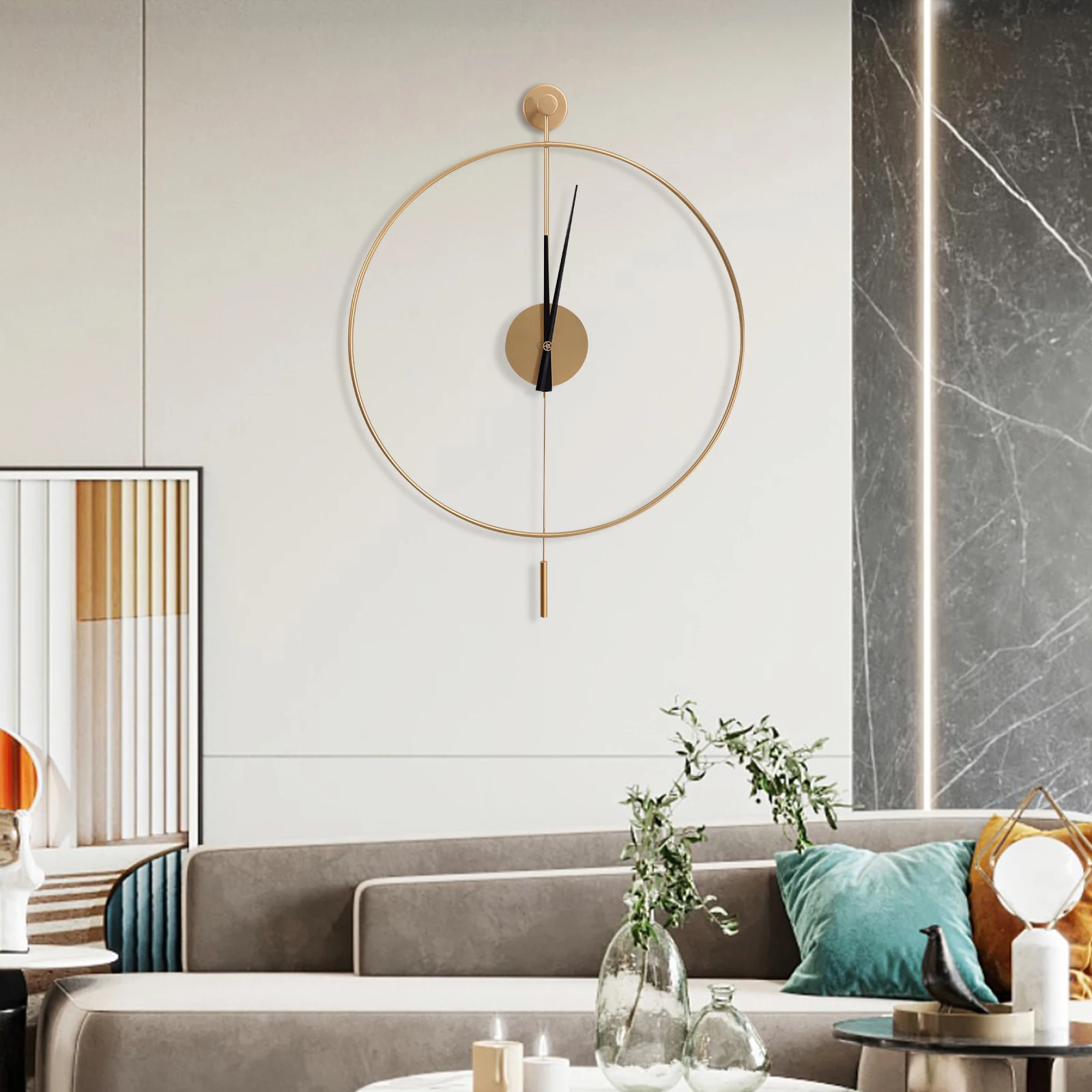

Decorative Wall Clock Round Silent,Modern Non-Ticking Silent Metal Wall Clocks for Living Room Bedroom Home Decoration Gift