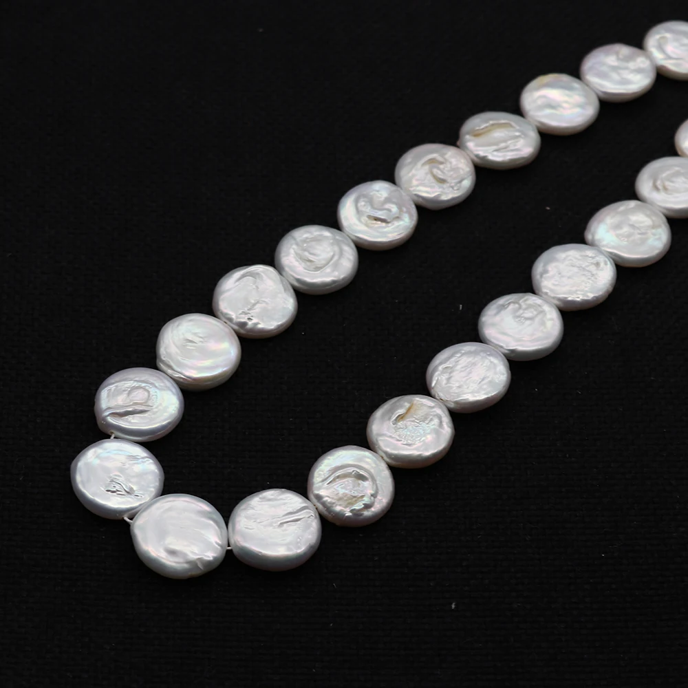 Natural Freshwater Pearl Baroque Coin Bead Flat Round Button Loose  Jewelry Making DIY Necklace Bracelet Earring Strand 15''