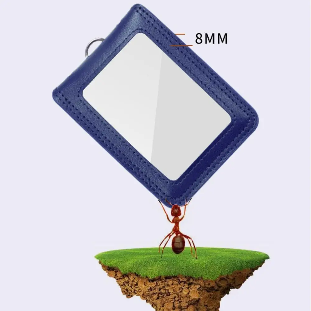 Double-Sided Leather Card Cover With Neck Strap Badge Clip ID Card Holder Card Case Folding Leather Badge Holder Work Bank Card