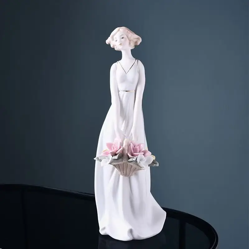 Modern Home Decor Ceramic Porcelain Crafts - Flower Girl Figure in Countryside Style, Great Birthday Gift & Home Ornament