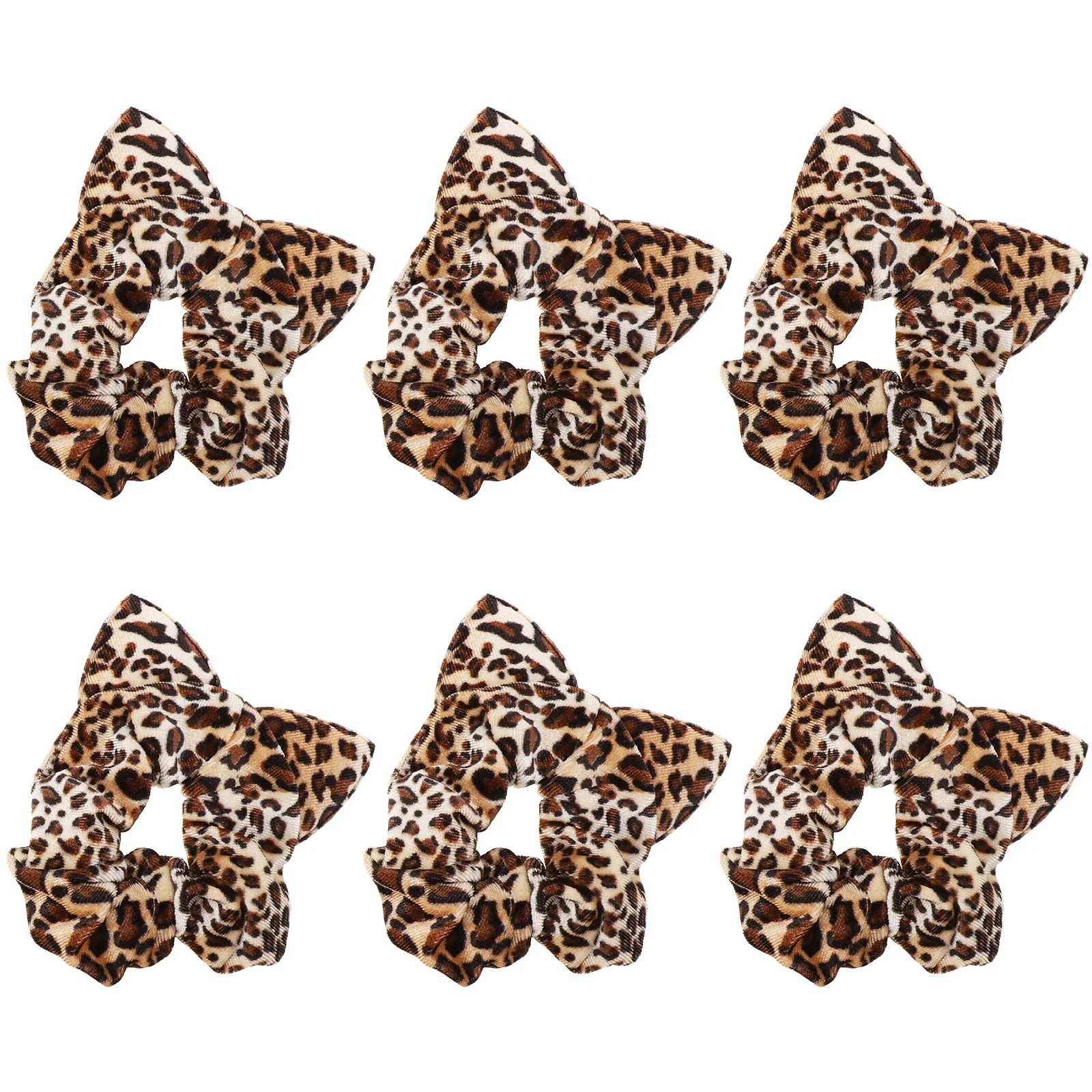

6pcs Leopard Print Rings Scrunchies For Women Ponytail Holders Animal Ears Design Ties Hair Accessories For Thick Hair