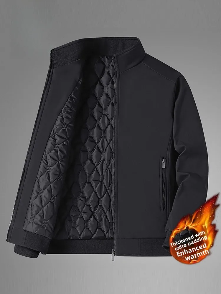 

Men's Winter Cotton Jaet Large Size Middle-Aged Dad Sle Fce-Lined Thiened Adstrative Sle Stand Collar Coat