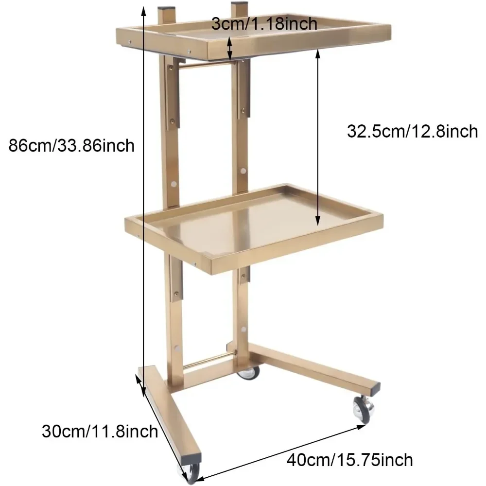 2-stöckiger faltbarer Tablettwagen, Salon, 4-Rad-Rollwagen, praktischer Aufbewahrungsregalhalter mit Serviceablage aus Edelstahl
