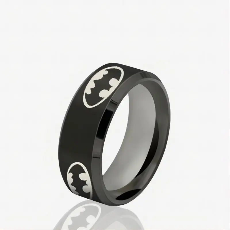 8mm Fashion Laser Logo Bat Rings Stainless Steel For Men Anti Stress Lucky Jewelry Gift Wholesale