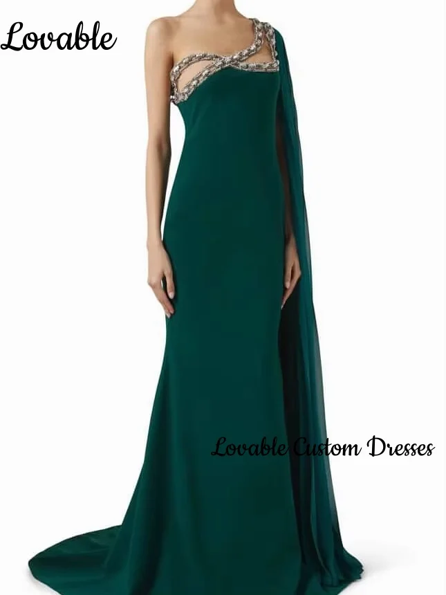 カスタマイズ可能なノースリーブ高級ドレス、イブニングマーメイドワンショルダーエレガントドレス、女性用フロア丈ビーズドレス