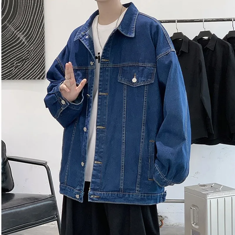 UHYTGF Fashion Youth Denim Jacket Mens Single Breasted Casual Autumn Winter Jeans Coat Male Loose Overalls Tops Outewear 3XL 179