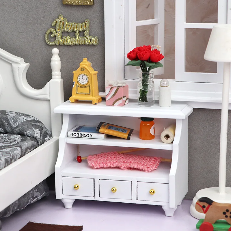 1:12 miniatuur meubilair poppenhuisaccessoires miniatuur scène houten witte lage kast handdoekkast poppenhuis ornament speelgoed