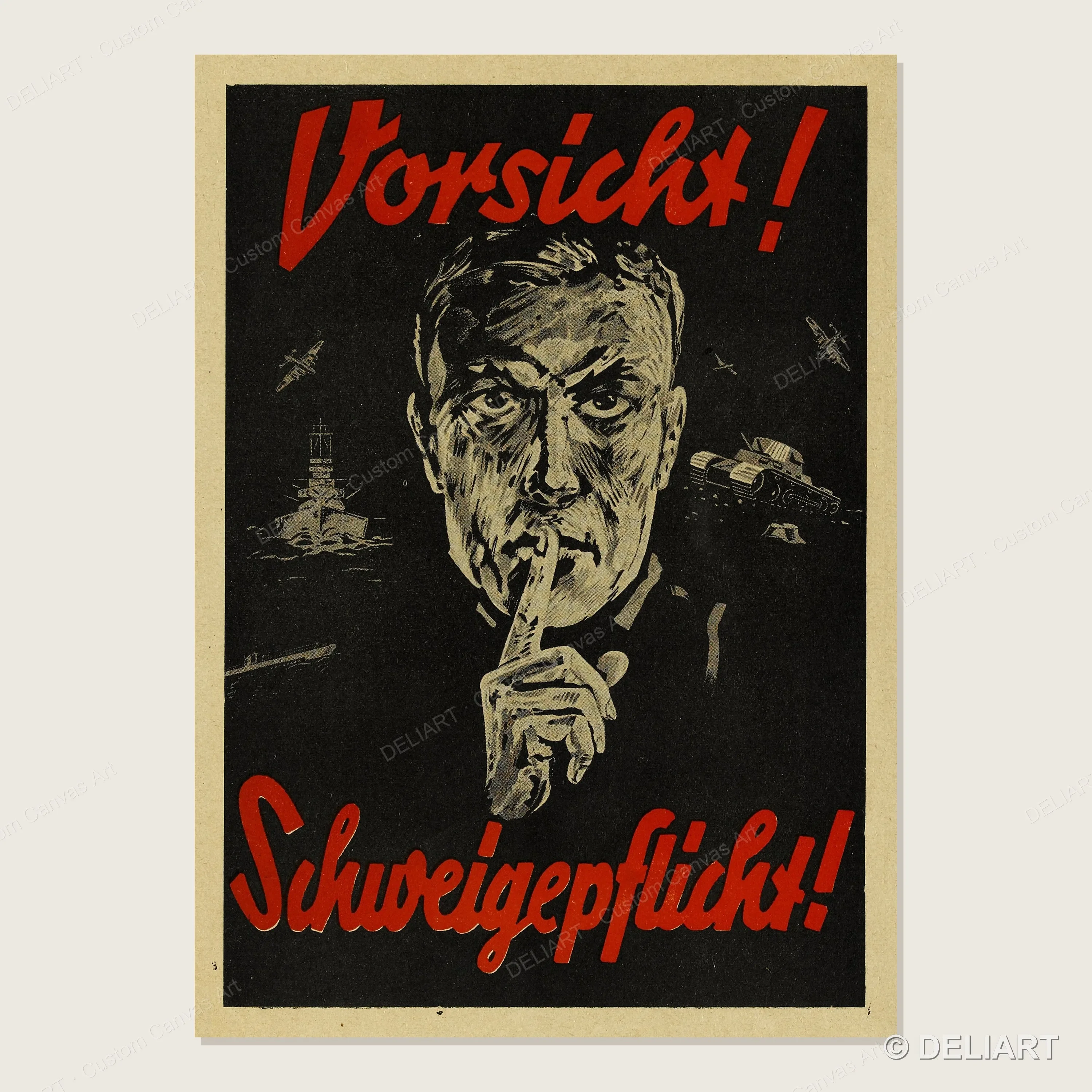1 PC Vintage WW2 German Poster Vorsicht Schweigepflicht Retro Military History Canvas Wall Art Man Cave Office Decor Unframed