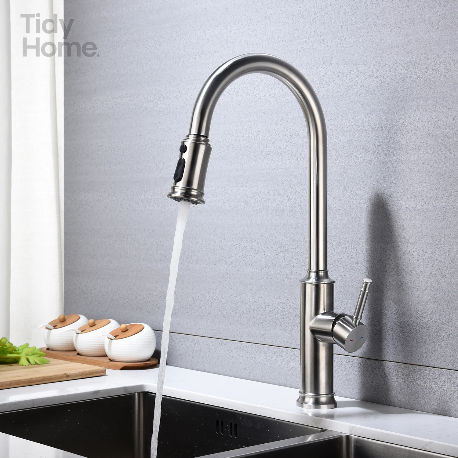 Kitchen Faucet with Pull Out Spraye，Kitchen Faucet Single Hole Pull Out Spout Kitchen Sink Mixer Tap Stream Sprayer Head Chrome/