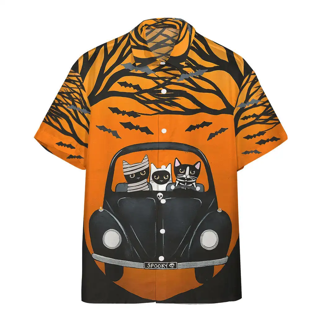 Scary Kitten Print Men's Short Sleeve Shirt Hawaiian Men's Lapel Top Large Size Casual On Time Shirt 2024 New Style