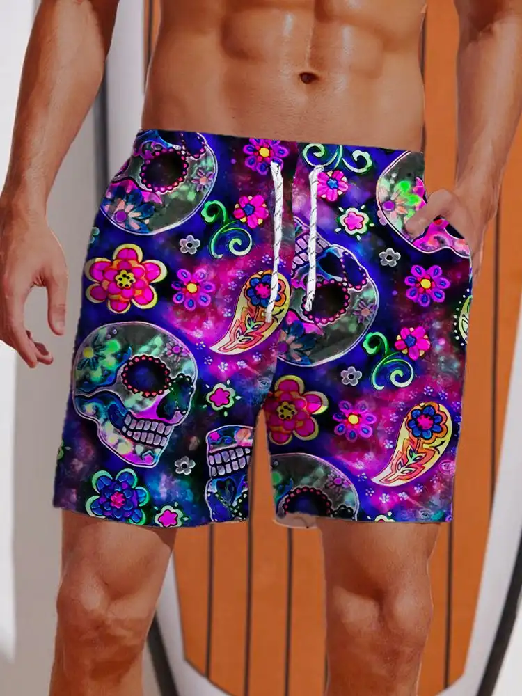 Hawaiian Horror Skull 3D Print Men\'s Short Pants 3D Printed Swimsuit Swim Trunks Beach Shorts Skateboard Sport  Ice Shorts