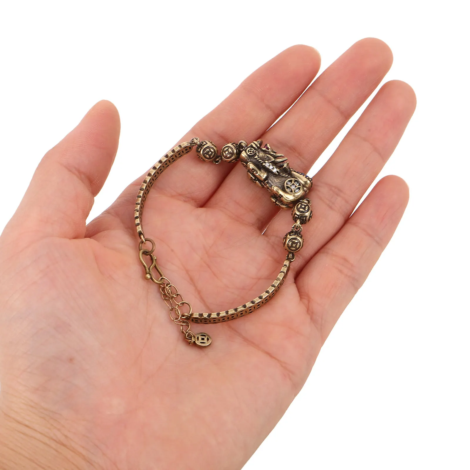 

Vintage Brass Pi Yao Bracelet for Couples Handmade Chinese Feng Shui Lucky Bracelet Traditional Mythical Beast Charm Chinese New