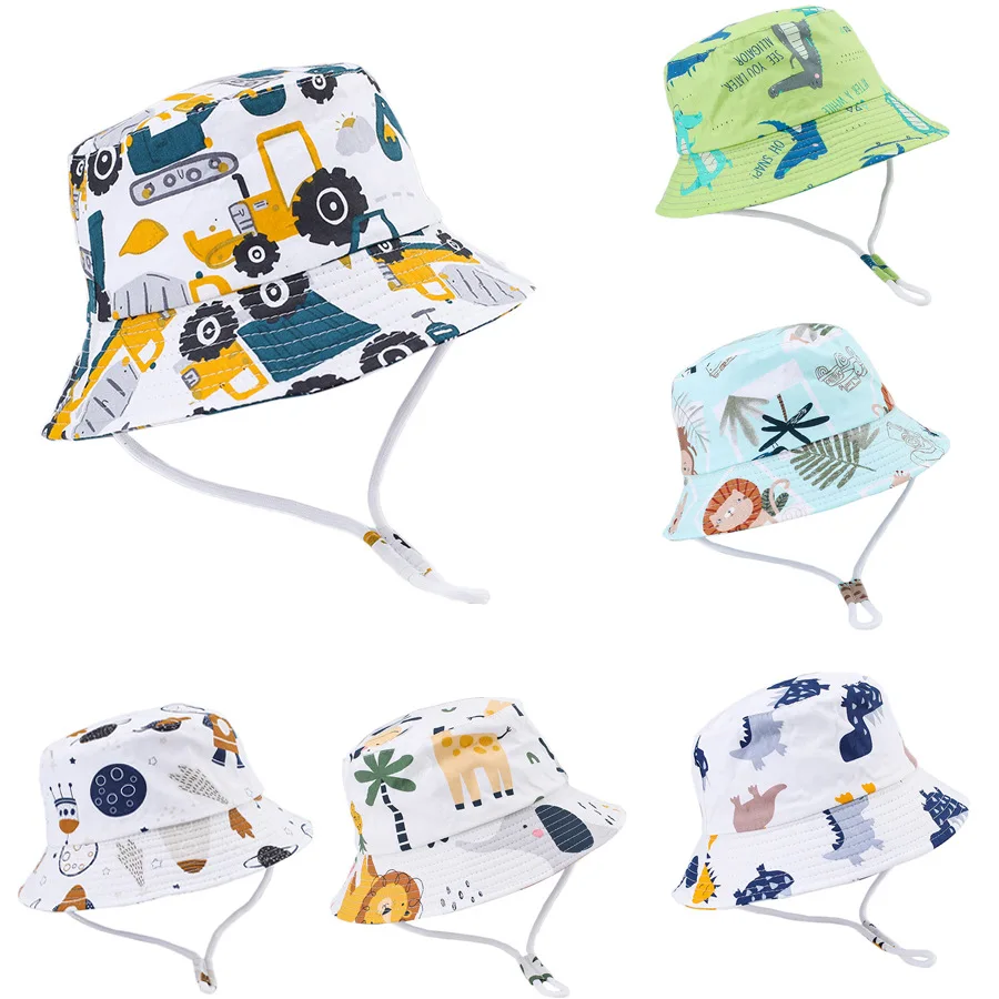 

Lightweight Breathable Kids Bucket Hats for Baby Sun Protection with Windproof Rope Unisex Children Outdoor Summer Caps