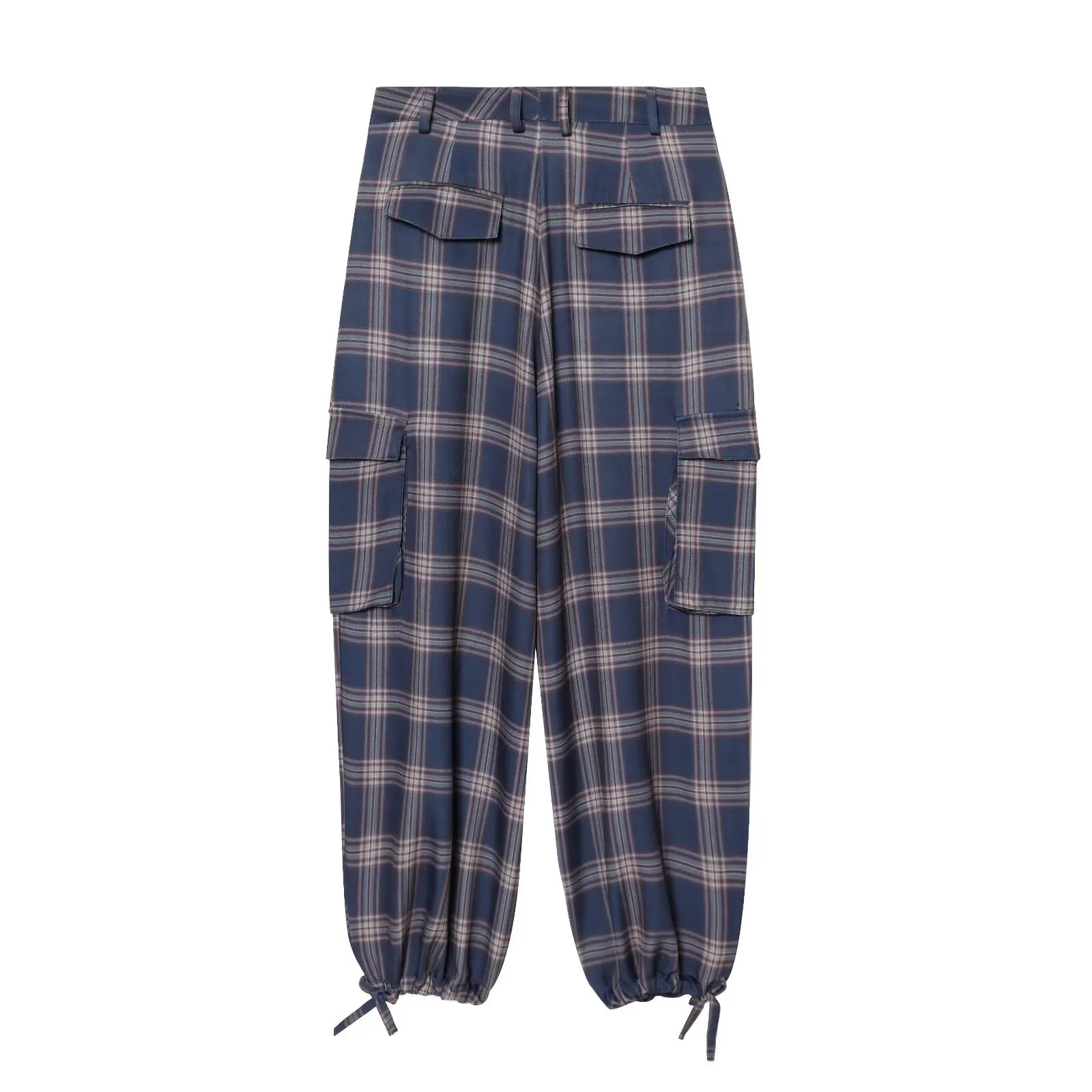 Women's Fashion Casual Plaid Lantern Cargo Pants   R801