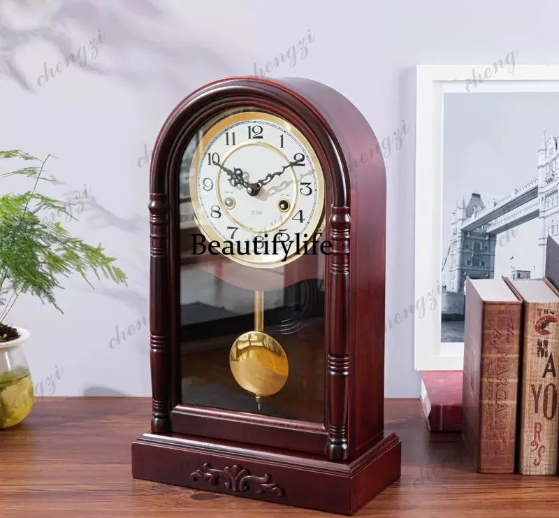 Pure copper movement mechanical seat clock living room old-fashioned solid wood timing pendulum clock winding chain retro