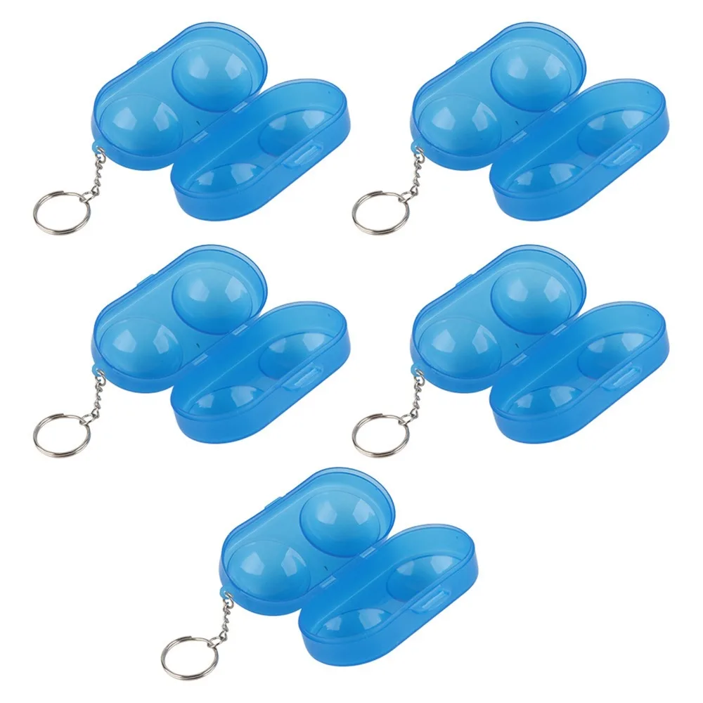 5pcs ABS Material Table Tennis Storage Box With Chain 2 Balls Capacity Table Tennis Ball Holder Blue Color Ping Pong Ball Box