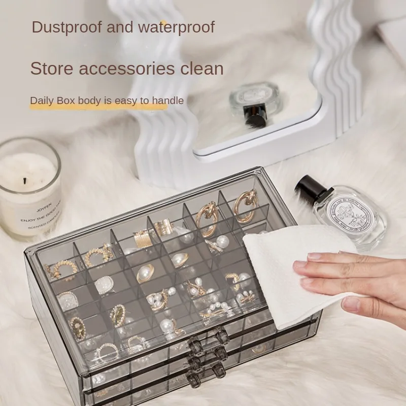 Jewelry Organizer Box Makeup Organizer Plastic Storage Container Desktop Organizer Dustproof Drawer Storage Box Sundries Box