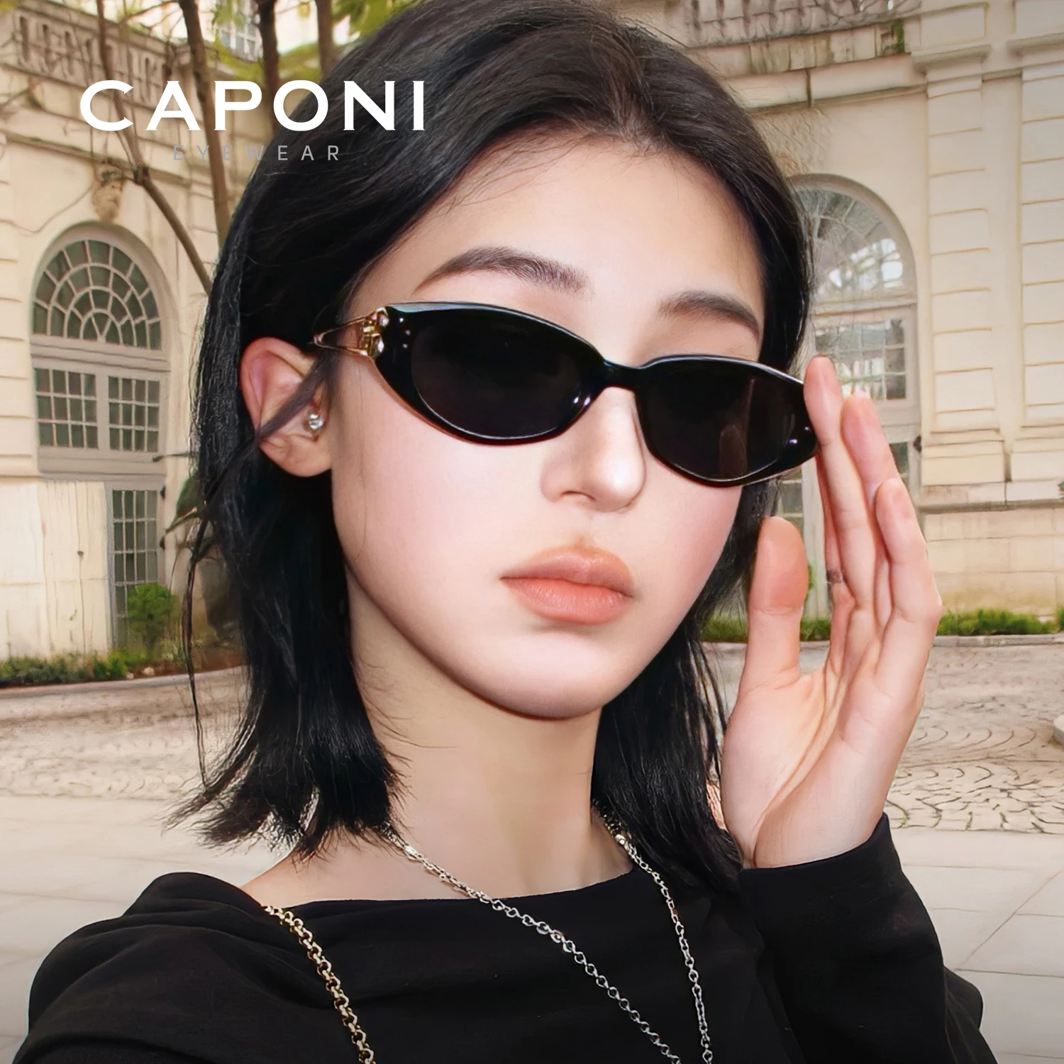 CAPONI الاستقطاب النساء القط العين النظارات الشمسية خلات موضة عطلة نظارات شمسية العلامة التجارية الرسمية المضادة للوهج الظل الأسود CP35054 #1