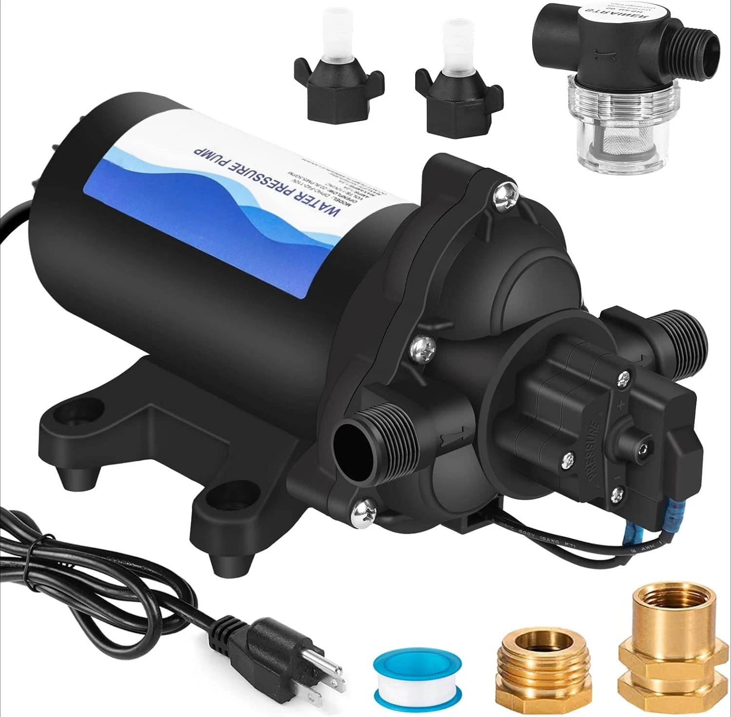 33-Series Industrial Water Pressure Pump 110V AC 4.0GPM 50PSI RV Fresh Water Diaphragm Pump