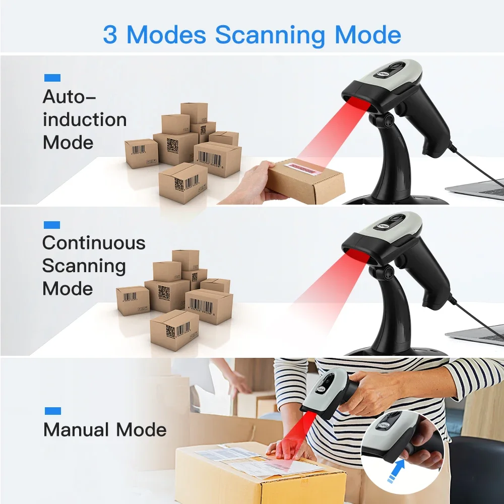 Eyoyo 2.4G Wireless Bluetooth 2D QR Scanner USB Wired Handheld Barcode Scanner