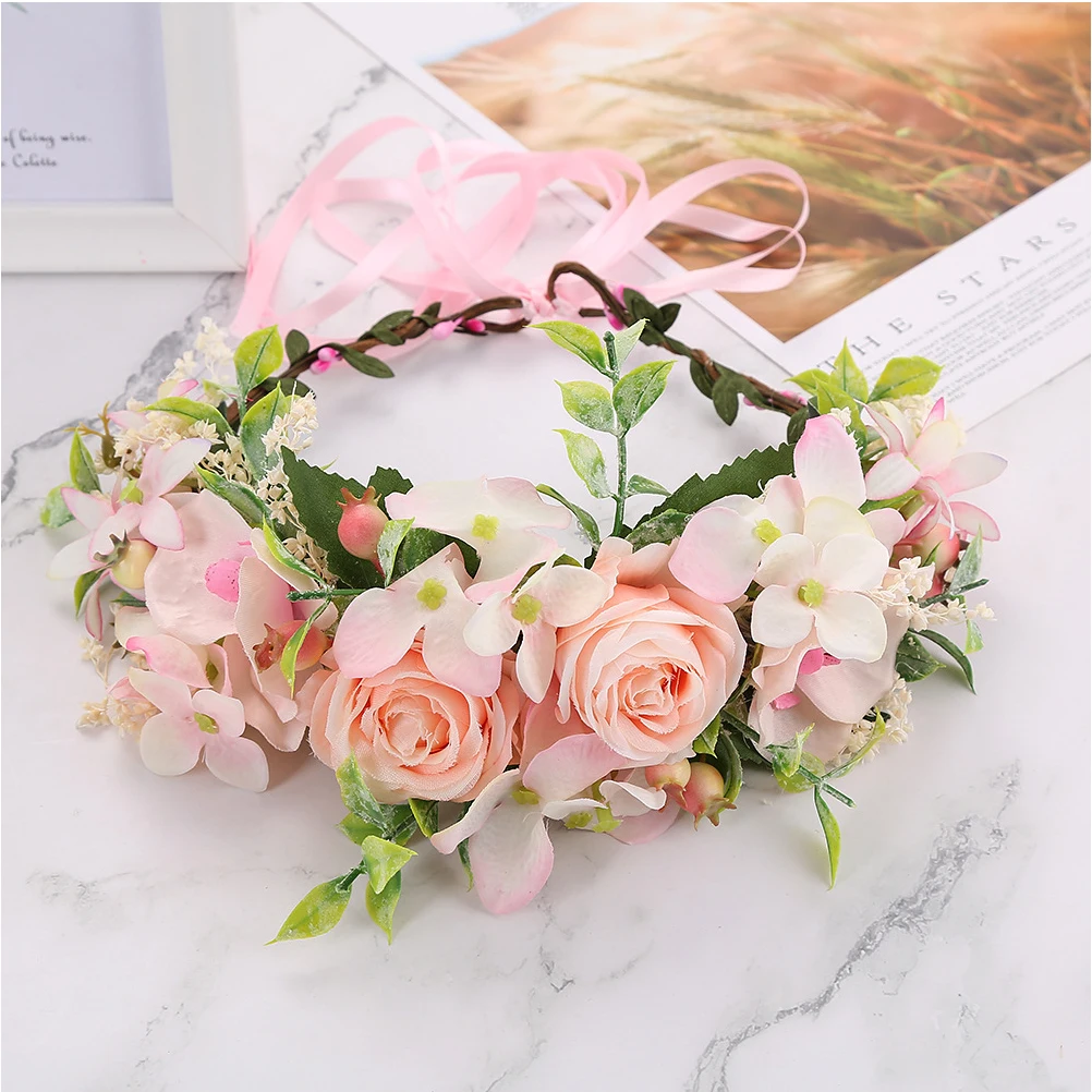 

Simulated Rose Headdress Floral Hairb Bridal Headwear Natural Realistic Wedding Party Accessories Girl Flower Headb