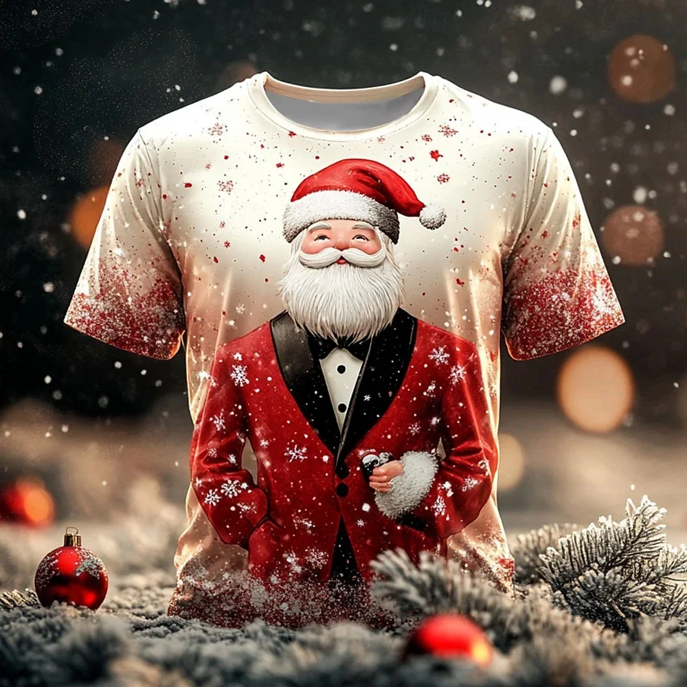 

2025 Vintage 3d Print Christmas T-Shirt Festival Men's T-Shirt Retro Street Short Sleeved Casual Fashion T-Shirt Men Clothing