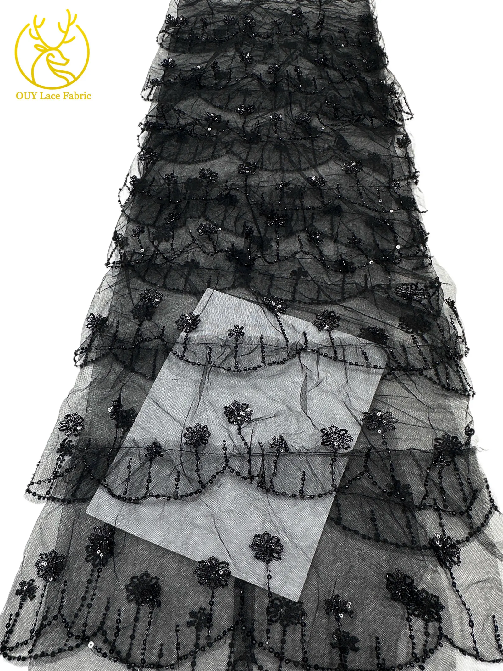 Roter Modischer 3D Tüll Perlen-Pailletten-Spitzenstoff 5 Yards Afrikanischer Spitzenstoff Nigerianischer Tüll-Netzstoff Braut-Hochzeitsstoff – Detail 19