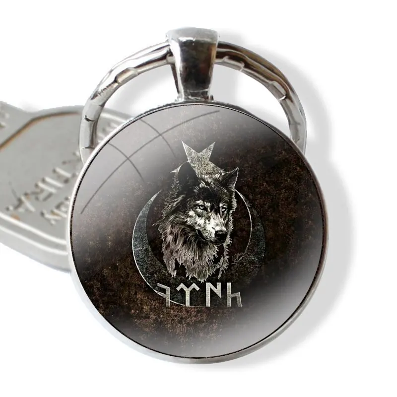 mustafa Wolf Flag Glass Metal Pendant Key Chain Classic Men Women Key Ring Accessories Jewelry Gifts