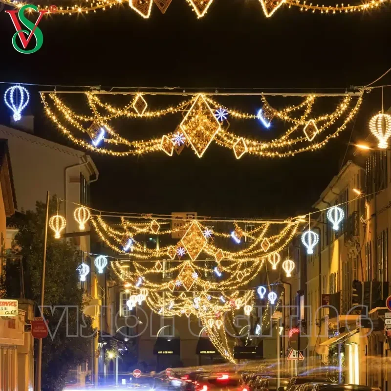 Outdoor 2D Led Christmas Lights for City Holiday Street Decorations Holiday Street Lighting Project Across the Street