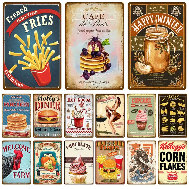 Vintage Wall Posters Plaque Painting Art Decor Accessories Retro Diner Tin Sign Poster Metal Sign Decorative Wall Plate Kitchen