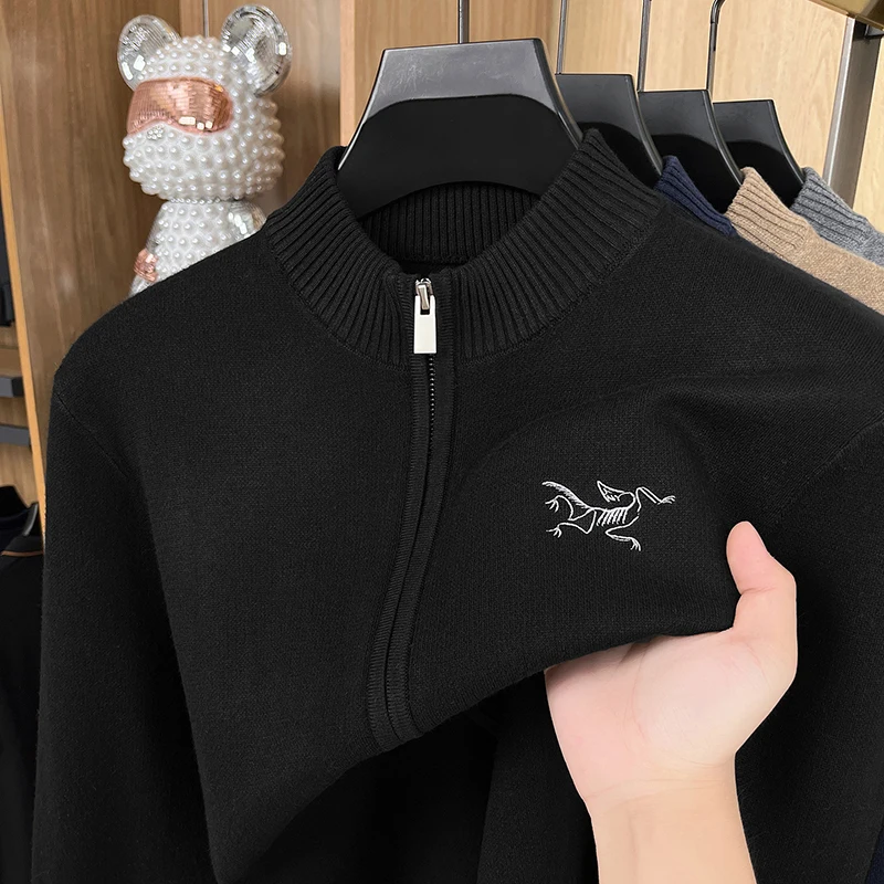 

Осень/зима 2022, новый мужской шерстяной свитер с длинными рукавами, топ, кардиган на молнии с высоким воротником, вязаный свитер
