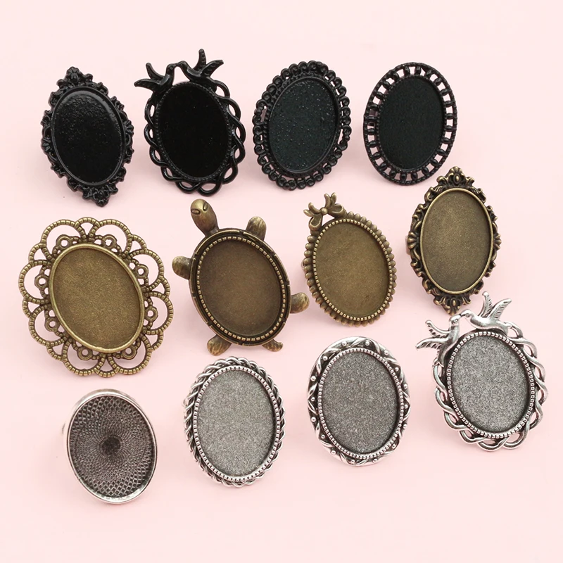 5pcs Fits 18x25mm Oval Cabochons DIY Adjustable Ring Settings Blank Base Tray DIY Jewelry Rings Making Accessories Findings