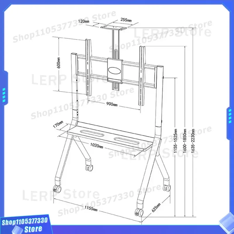 Heavy Duty Mobile TV Stand with Wheels for 100 Inch Screen Cold Rolled Steel Floor Bracket 120kg Load Bearing CE ROHS