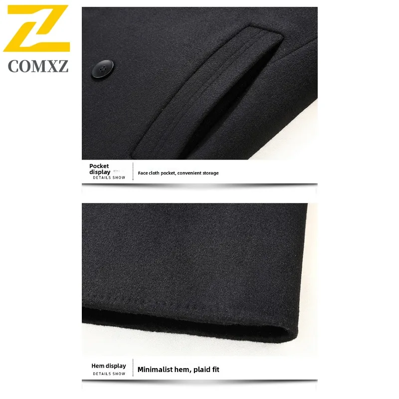 COMXZ 2025 Men Long Double Breasted Wool Coat Down Inner Layer Reversible Cashmere Overcoat Knee Length Winter windbreaker