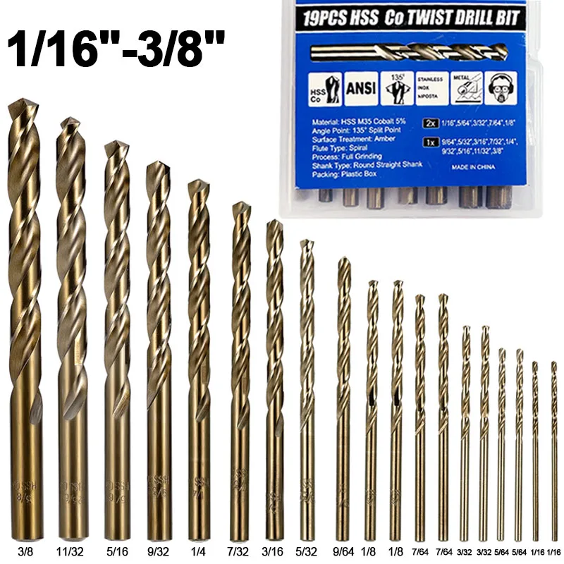 Cobalt Drill Bit Set, M35 High Speed Steel Bit for Hardened Metal, Stainless Steel, Cast Iron and Wood Plastics 1/16