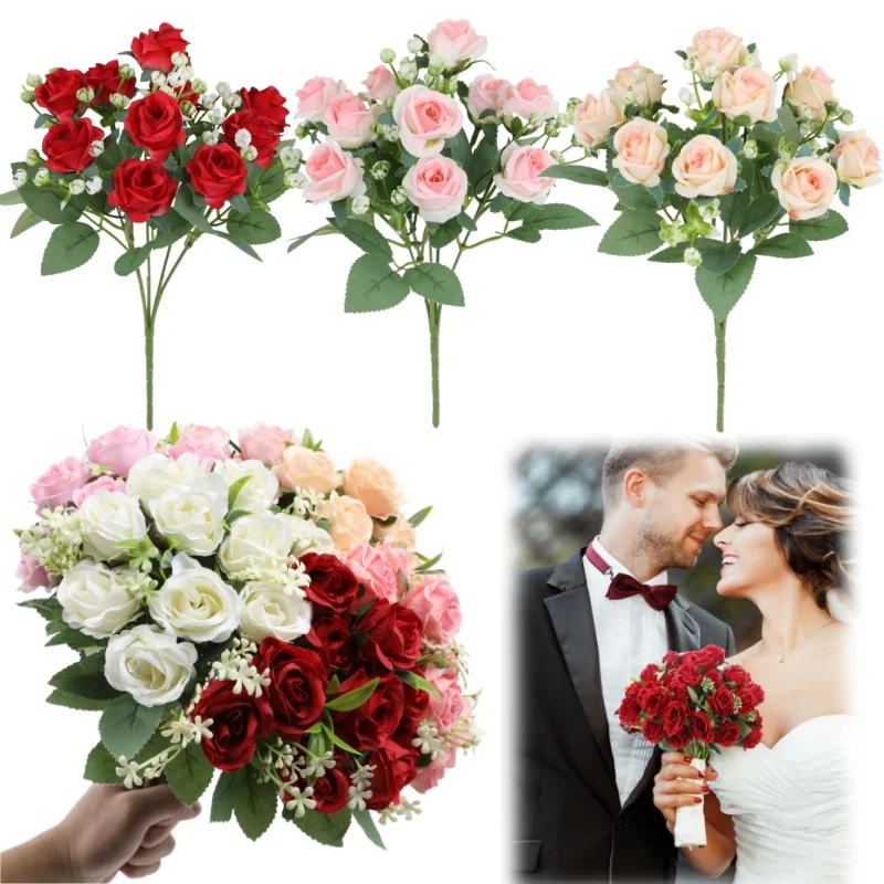 

30CM Artificial Rose Bouquet Wedding Decoration Home Decor Bouquet Countryside Fresh and Fresh Silk Flowers Garden Decor