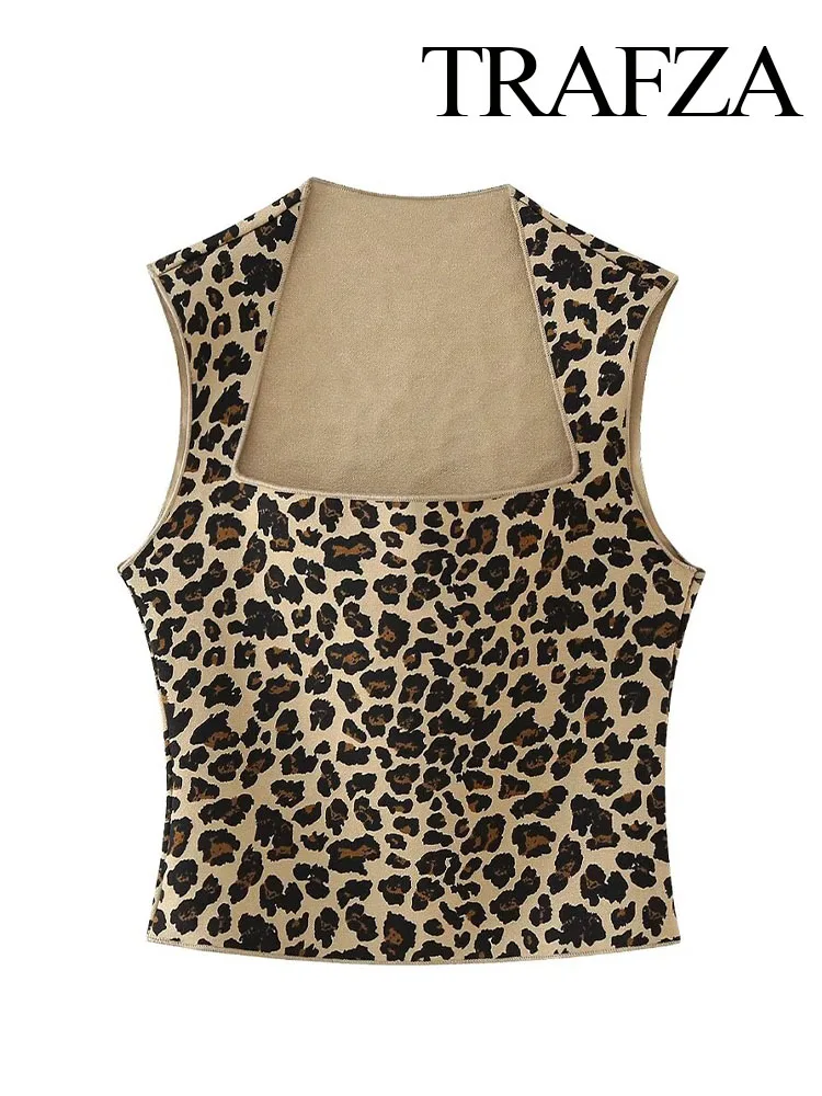 

TRAFZA Woman Summer Chic Sleeveless Slim Corset Top Streetwear Holiday Bustier Top Women Elegant Leopard Print Crop Top TRAF