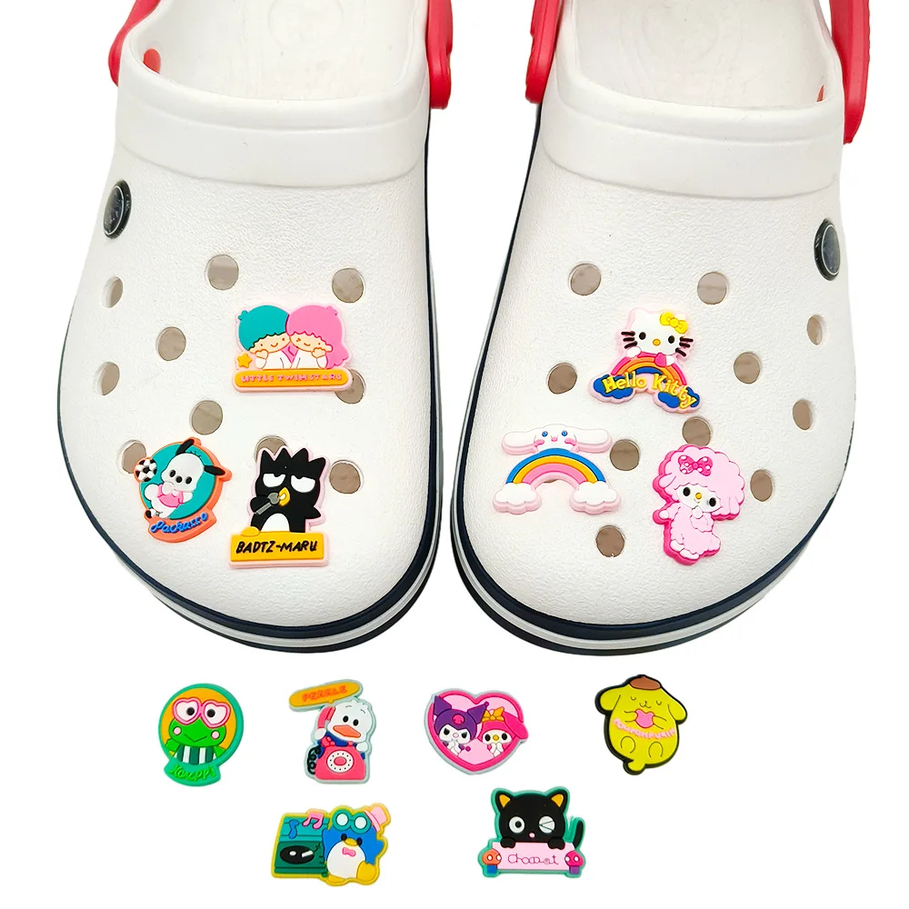 12PCS Hello Kitty Melody Kuromi Mix Shoe Charm Wholesale PVC clog Wristband Decor Buckle Sandal Detachable Waterproof To Gift