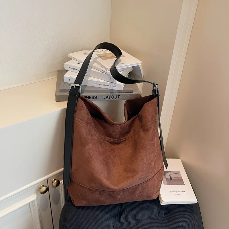 Women Minimalist Slouchy Large Capacity Canvas Versatile Shoulder Crossbody Tote Bucket Bag Daily Casual