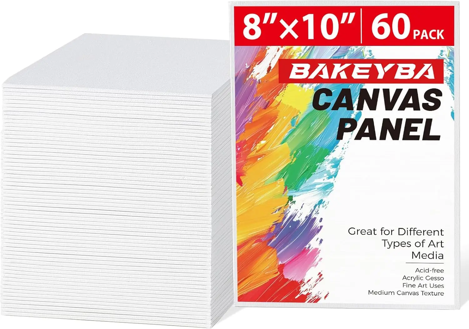 

60 Pack 8x10 Canvas Boards for Painting, 100% Cotton White Blank Art Supplies for Acrylics Oil Watercolor