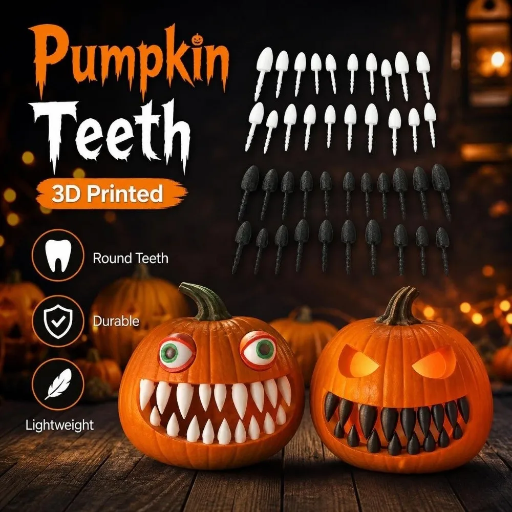 26/27Pcs 3D Printed Pumpkin Teeth Round Teeth Durable Jack O Lantern Teeth DIY Reusable Pumpkin Carving Accessories