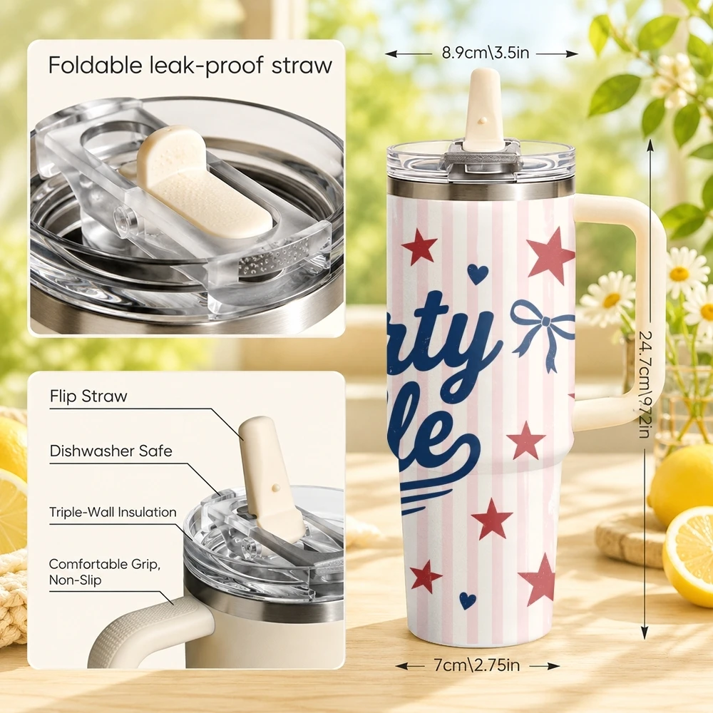 Celebrating Freedom Vacuum Flasks 40oz Thermal Tumbler with Handle Stainless Steel Vacuum Insulated Leak Proof Travel Mug