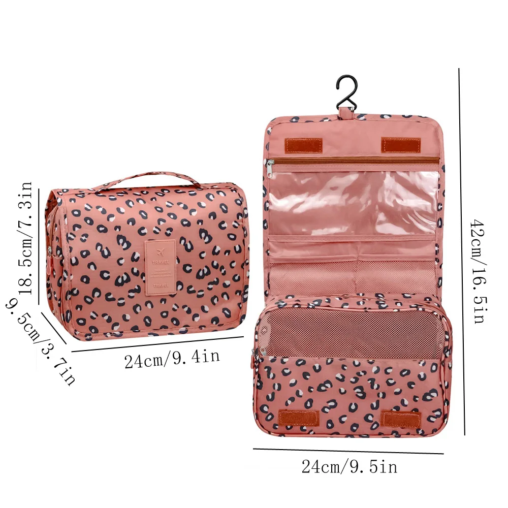 1PC Pink Leopard Toiletry Bag for Traveling Women,Makeup Bag with Zipper, Hanging Travel Toiletry Bag Cosmetic Bags